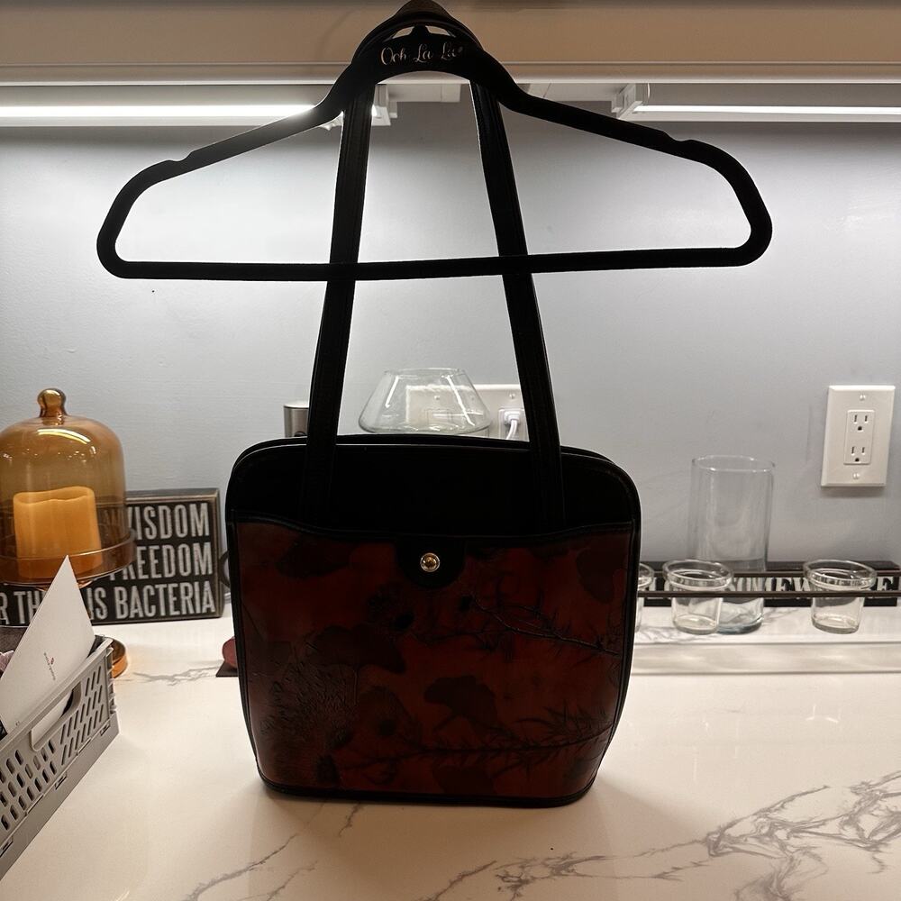 One of a Kind C. L. Whiting Leaf Leather Commuter Bag Hand Tooled - Picture 2 of 12